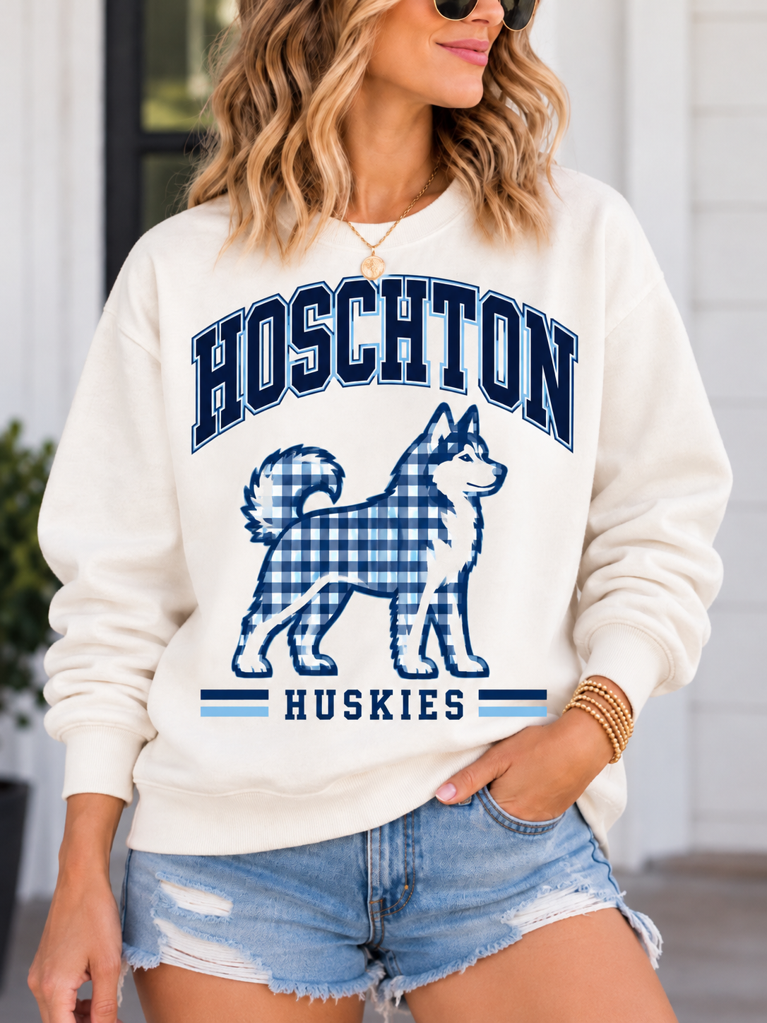 Hoschton Gingham Husky Varsity Crew Neck