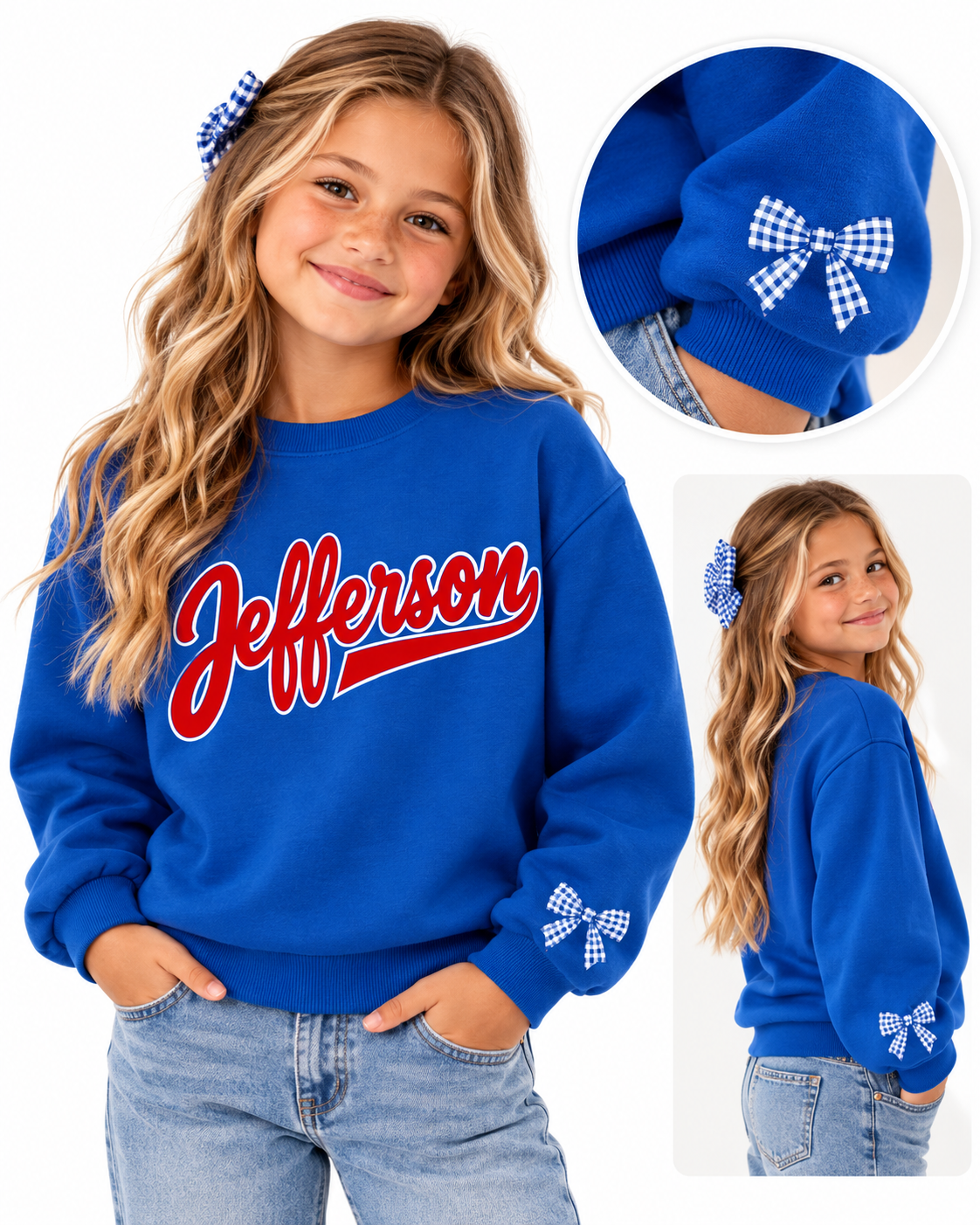 Youth Jefferson Script Dragons Bow Crewneck Sweatshirt