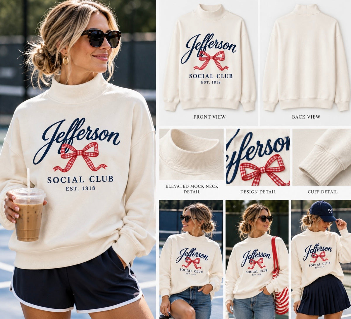 Jefferson Social Club Signature Bow Mock Neck