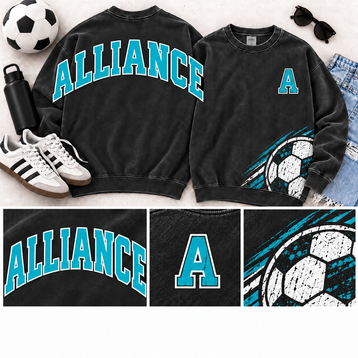 Teal Alliance Vintage Varsity Statement Crew Neck