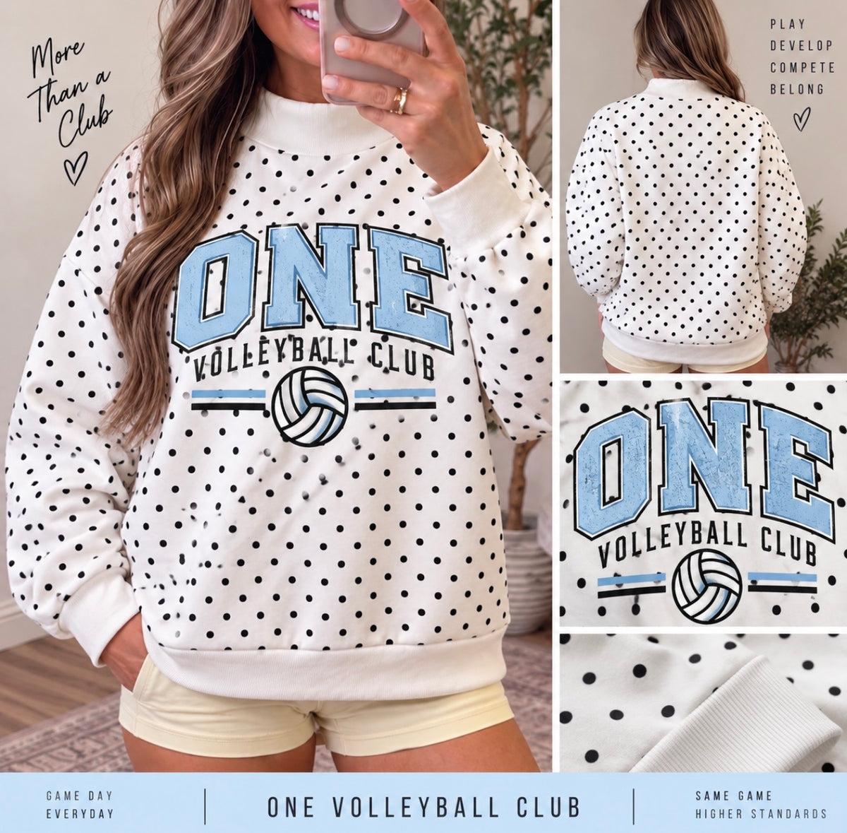 🩵 ONE Polka Dot Varsity Mockneck