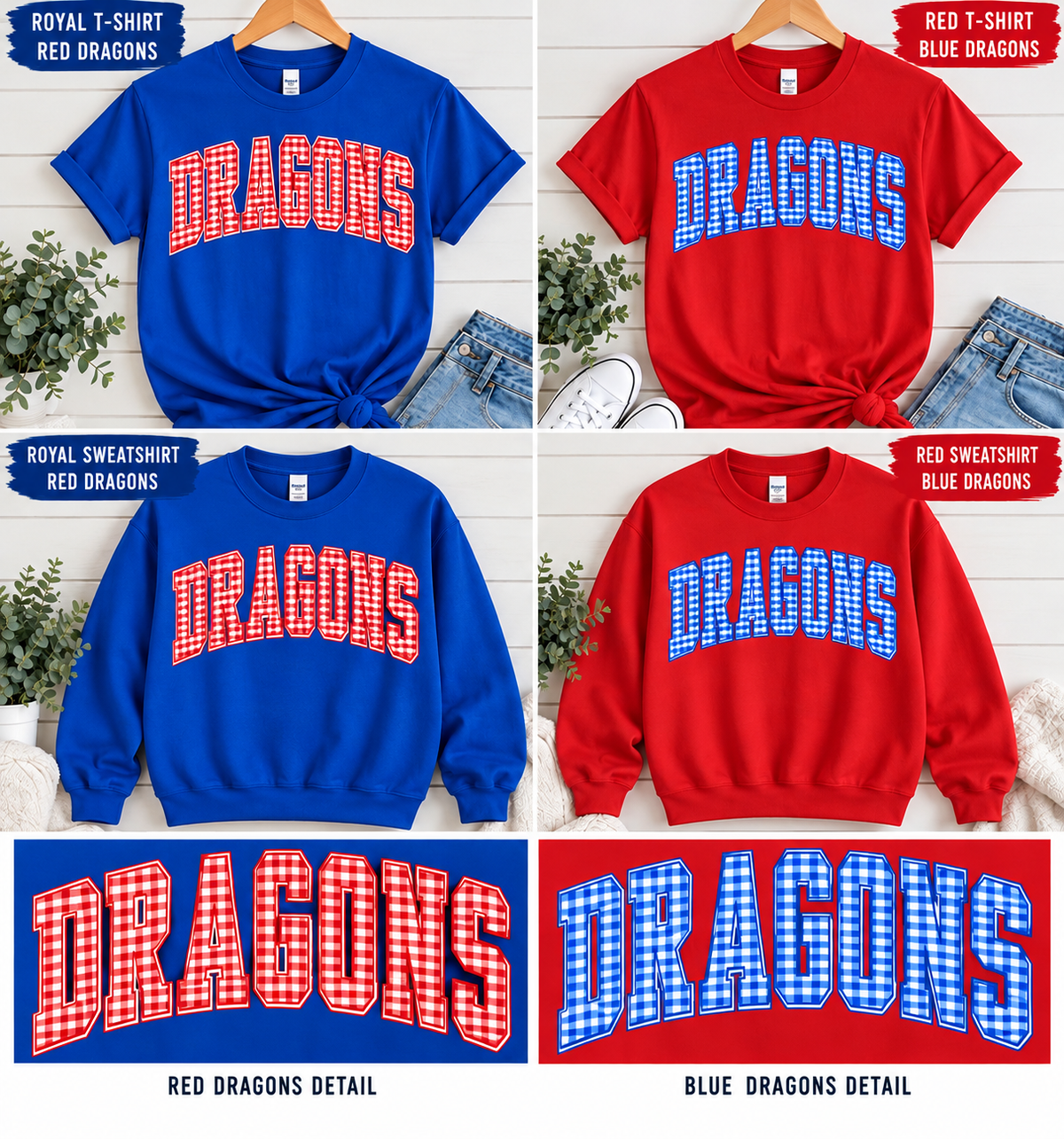 Ladies Dragons  Gingham Sweatshirt + Tee