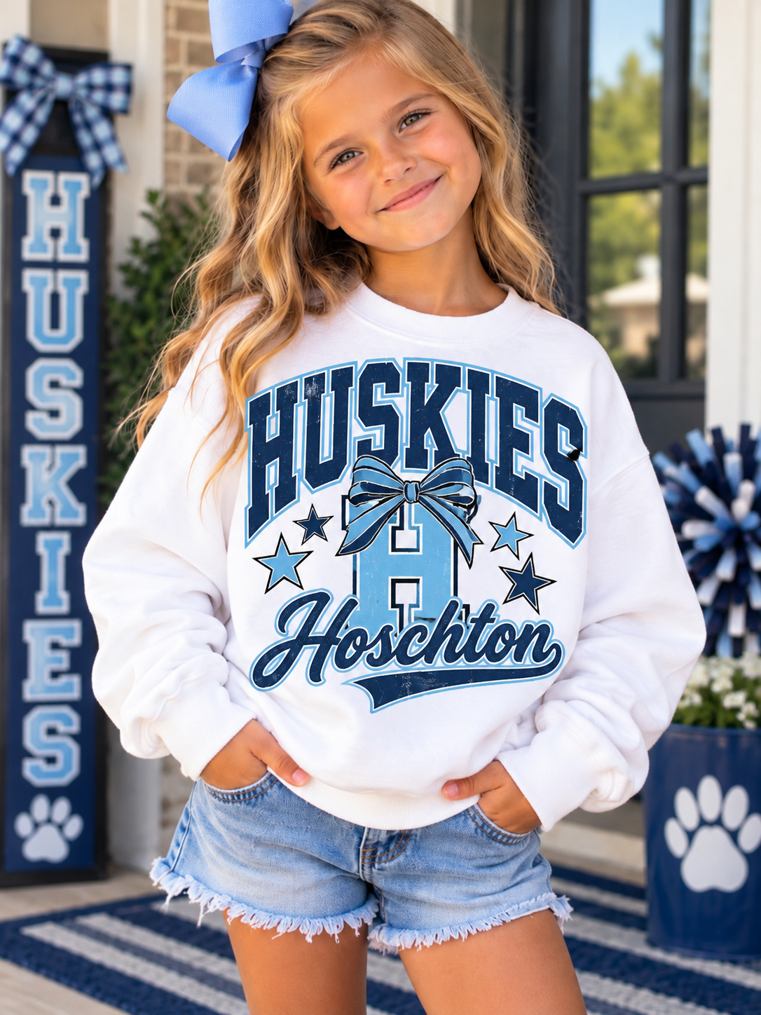 Huskies Bow Girls Crewneck Sweatshirt