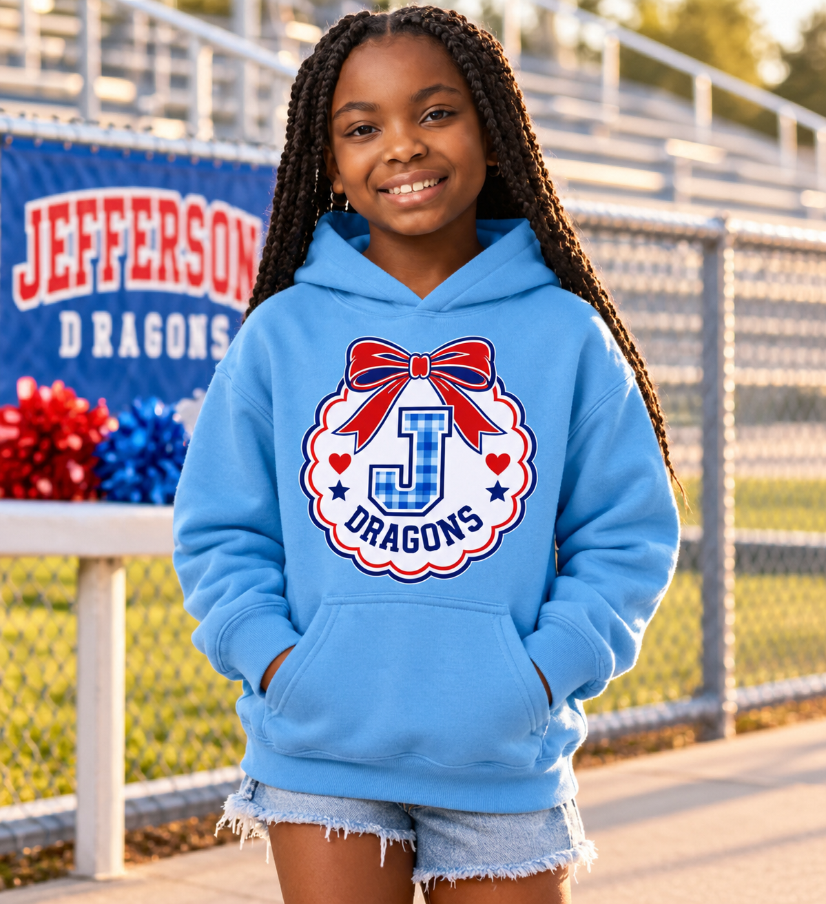 Youth Jefferson Dragons Gingham Bow Hoodie ❤️💙