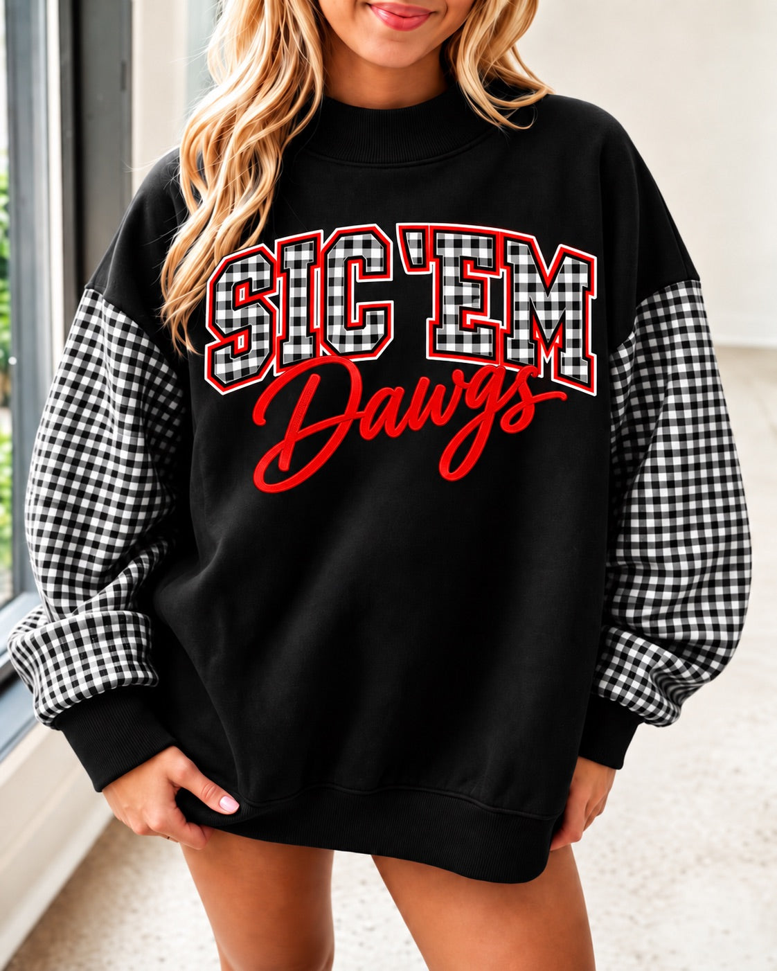 Georgia Gingham Sleeve Oversized Sweatshirt