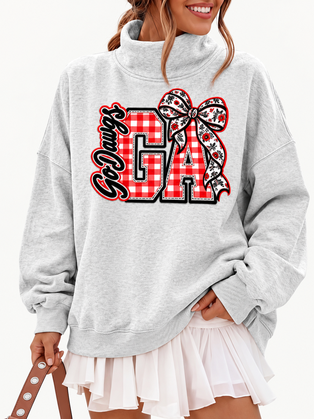 Gingham GA Heather Gray Mockneck