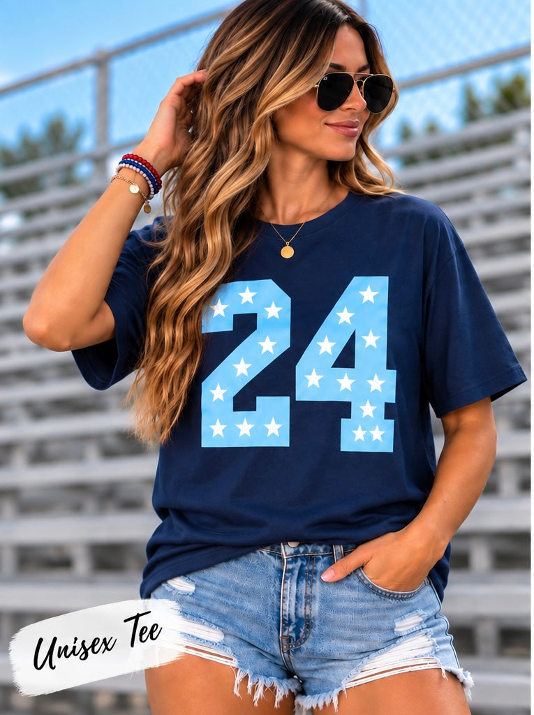 Custom Navy/Light Blue Number Tee