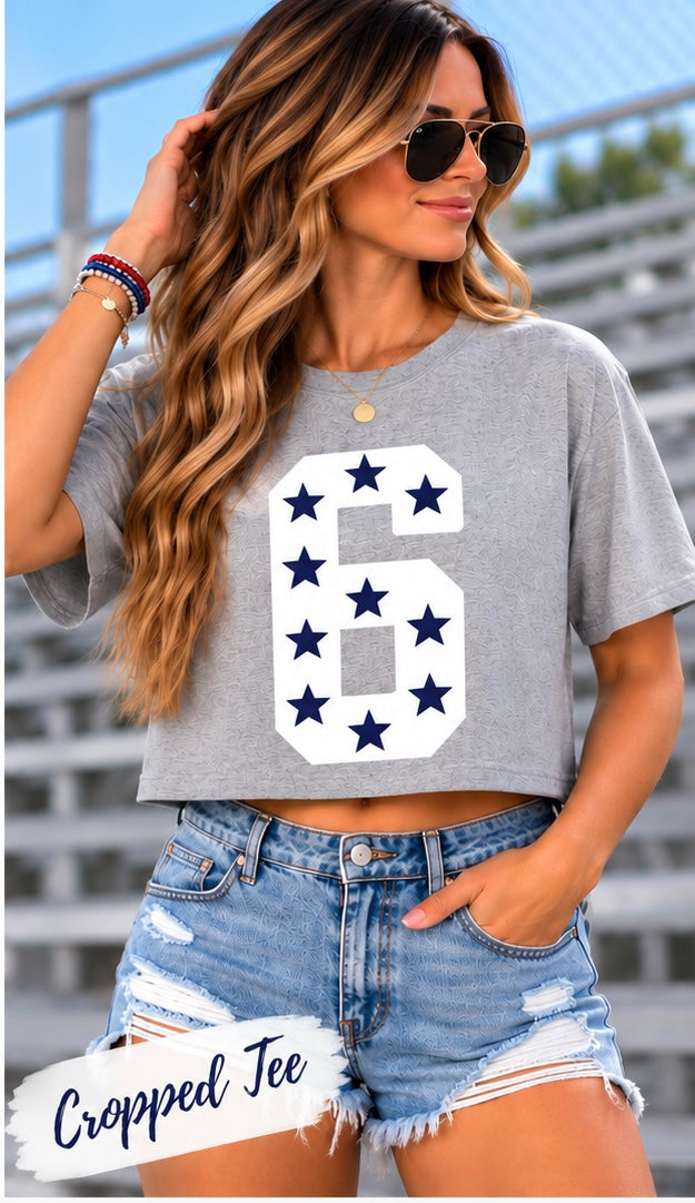 Custom Gray/Navy/White Number Cropped Tee