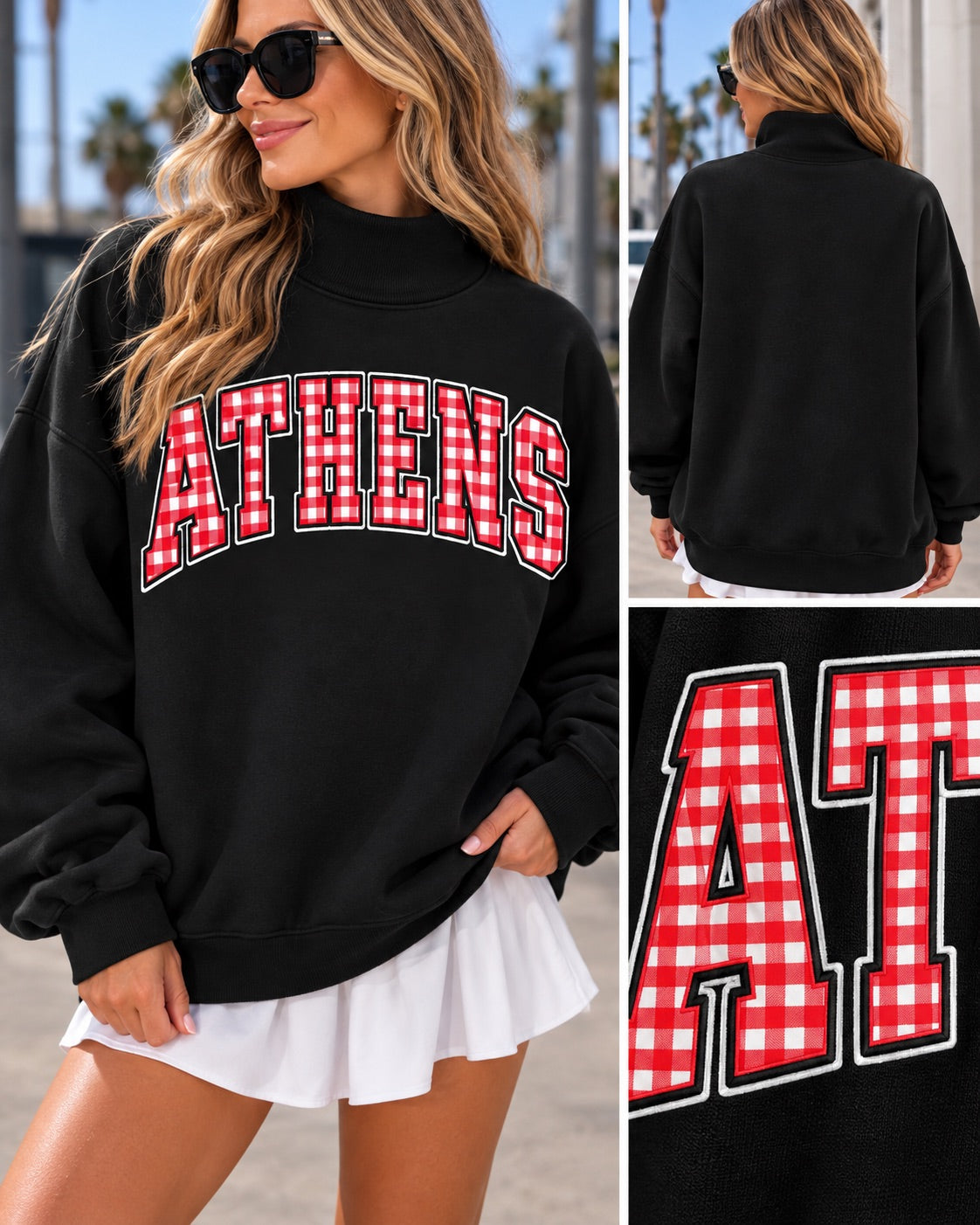Athens Gingham Varsity Oversized Mockneck