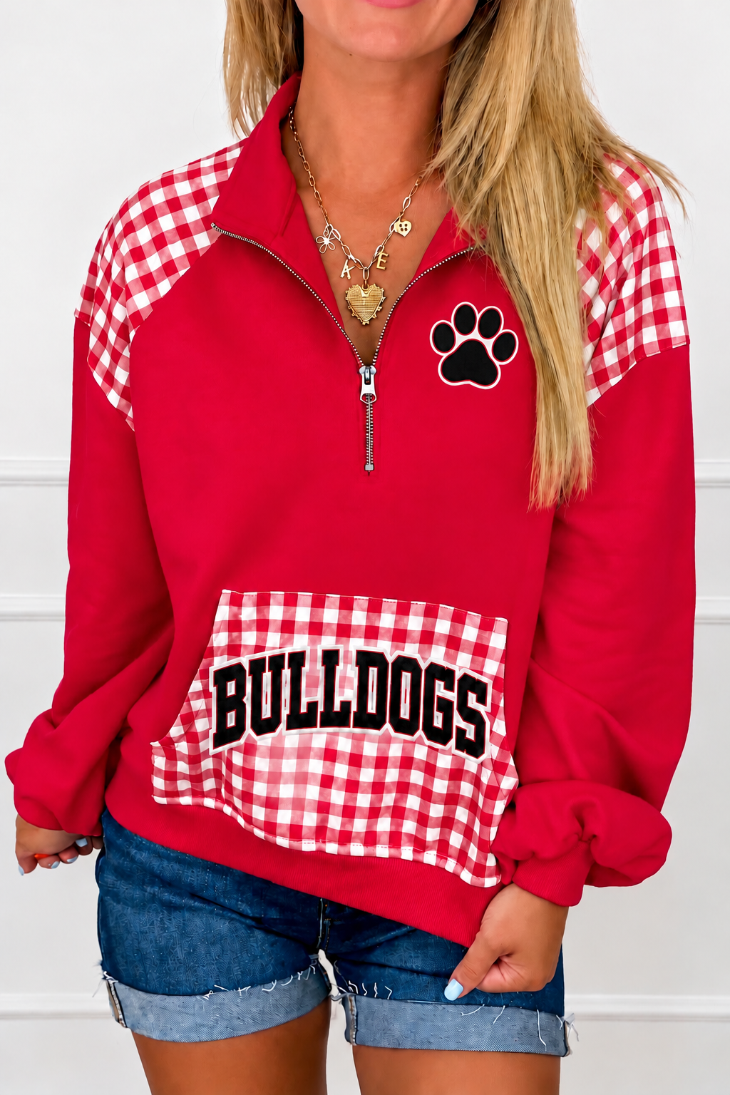 Georgia Gingham Game Day Quarter Zip Pullover