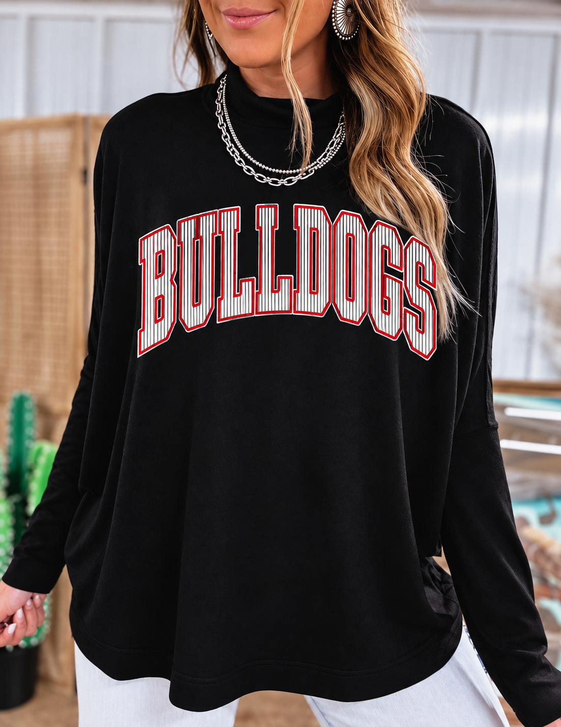 Pinstripe Bulldogs Mock Neck