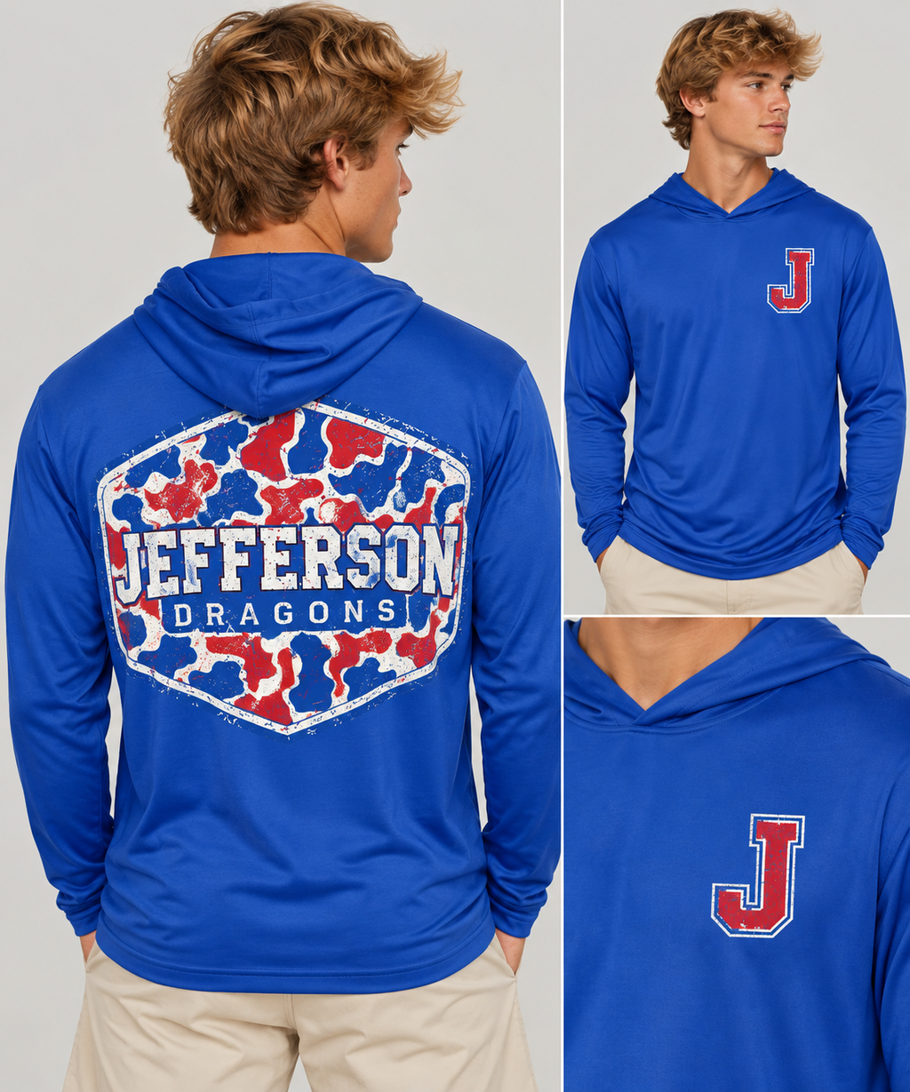 Jefferson Dragons (J) Men’s UV Performance Hoodie (Royal Blue)