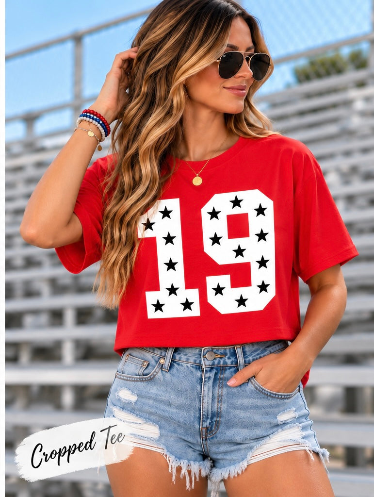 Custom Red/Black/White Number Cropped Tee