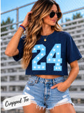 Custom Navy/White/Light Blue Number Cropped Tee