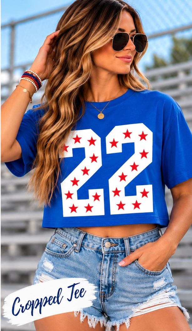 Custom Blue/Red/White Number Cropped Tee