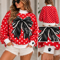 Bulldogs Red Polka Dot Bow Mock Neck
