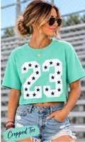 Custom Teal/Black/White Number Cropped Tee