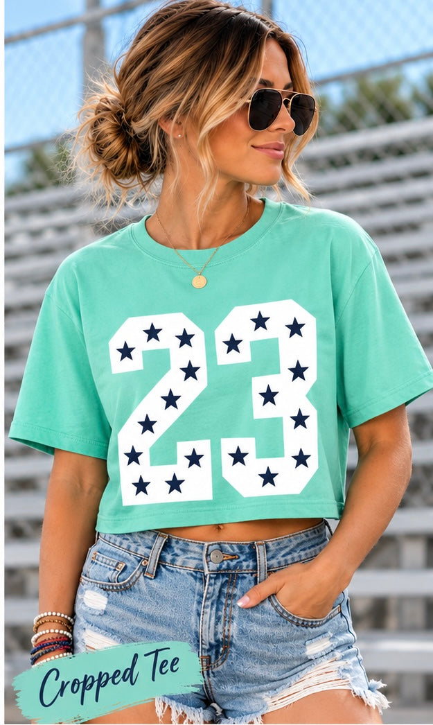 Custom Teal/Black/White Number Cropped Tee