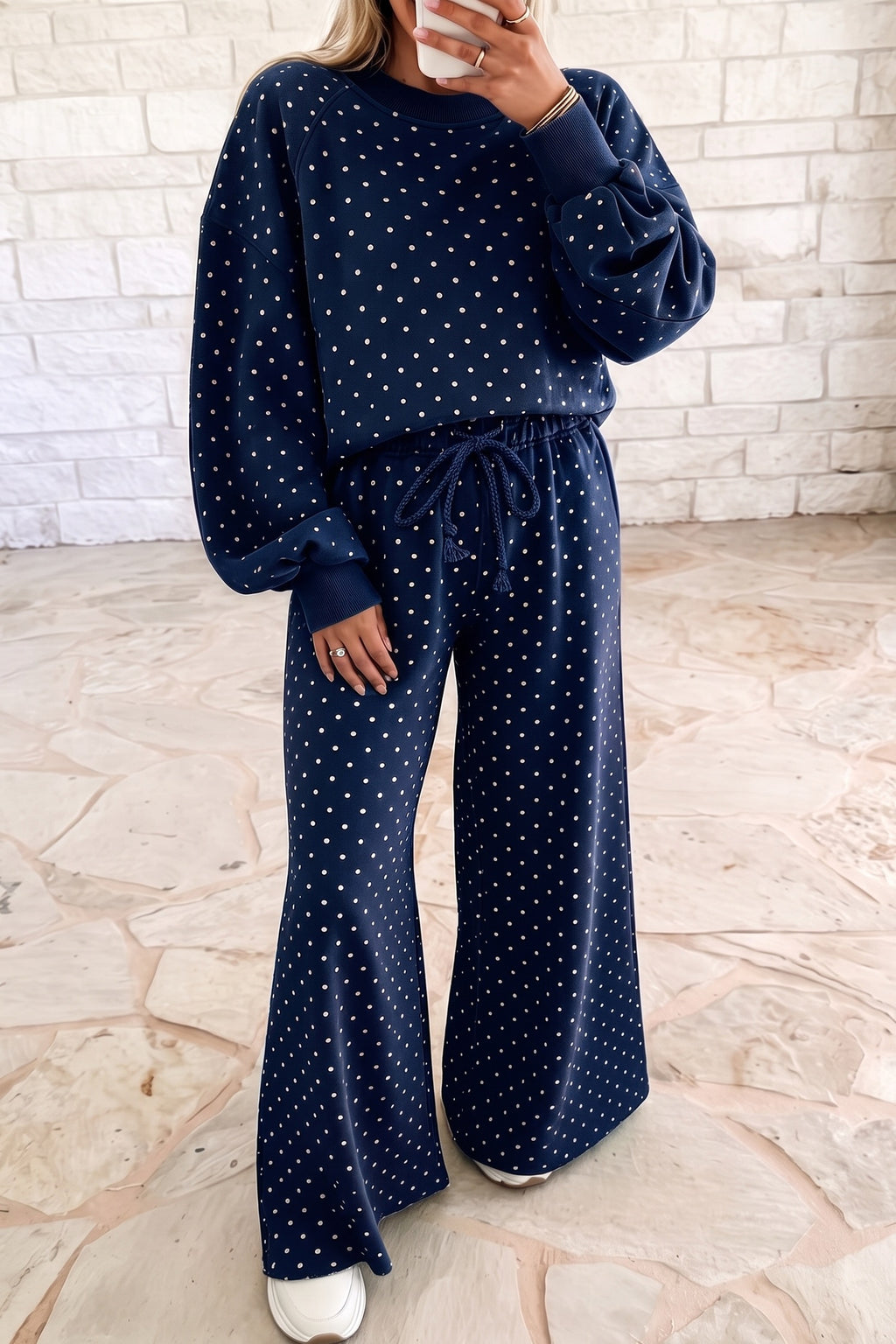 Blue Sideline Polka Dot Pant Set