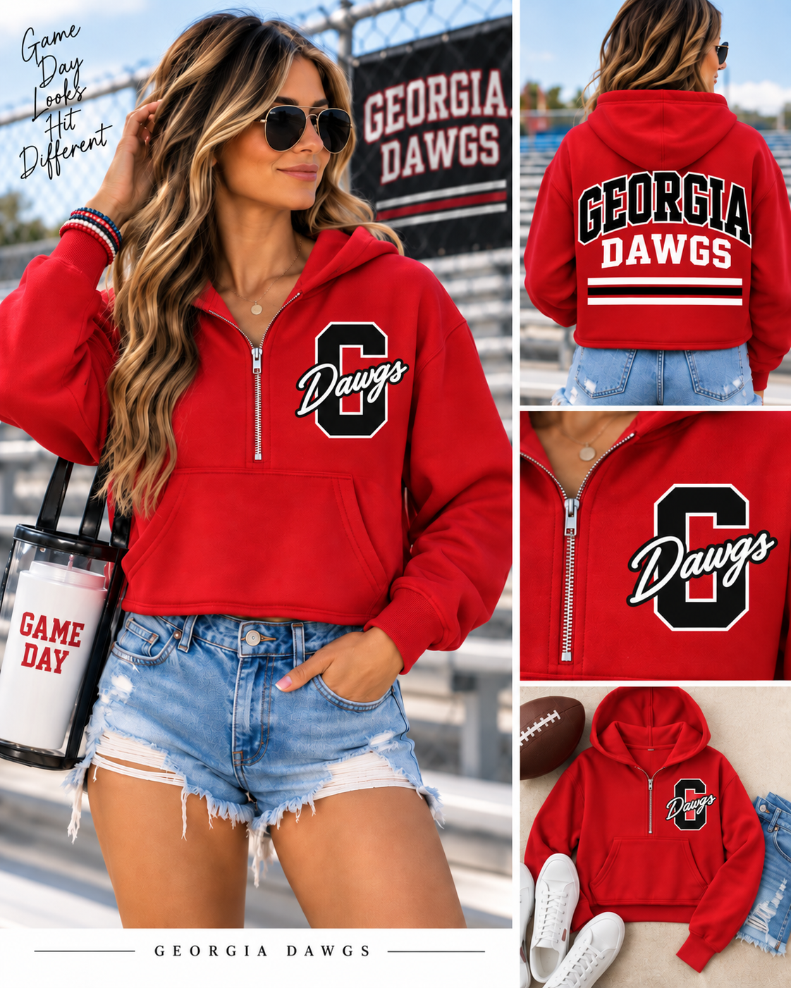 Varsity Georgia Cropped Quarter-Zip Hoodie